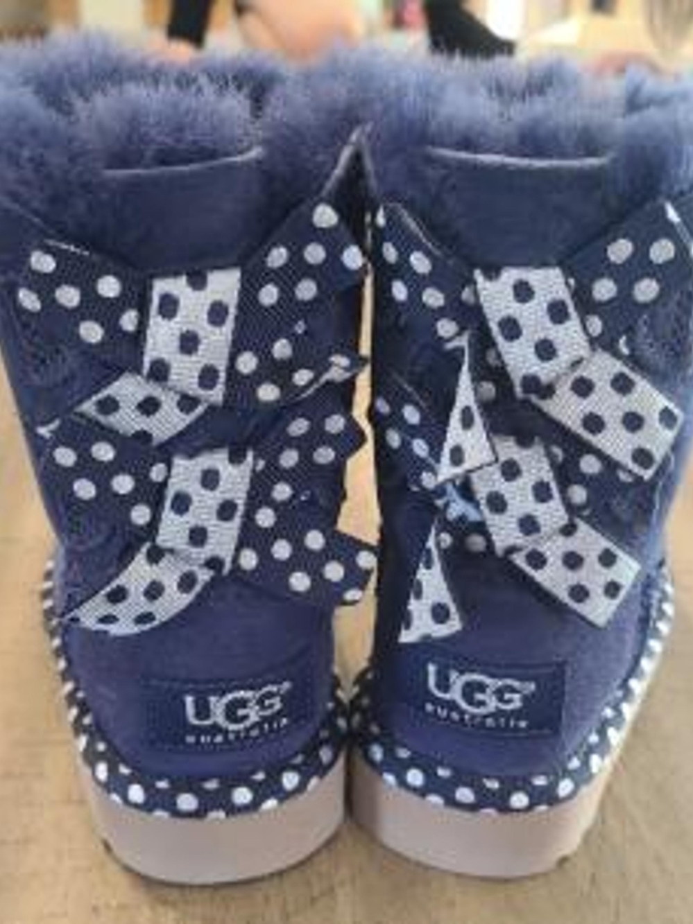 UGG Kids Navy Polka Dot Bow Booties